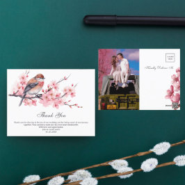 Watercolor Roze Kersenbloesem Trouw Dankjewel Briefkaart