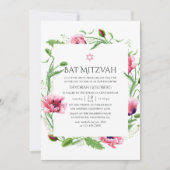 Watercolor Roze Klaprozen Bat Mitzvah Kaart (Voorkant)