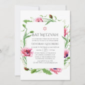 Watercolor Roze Klaprozen Bat Mitzvah Kaart (Voorkant)