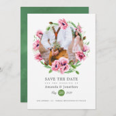 Watercolor Roze Klaprozen Trouwfoto Save The Date (Voorkant / Achterkant)