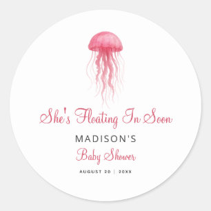 Watercolor Roze Kwallemeisje Baby Shower Favor Ronde Sticker