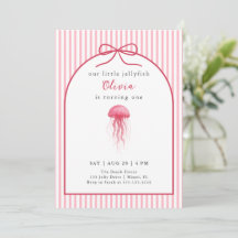 Watercolor Roze Kwallen Boog Meisje 1e Verjaardag