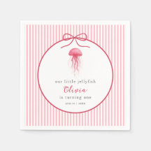 Watercolor Roze Kwallen Boog Meisje 1e Verjaardag