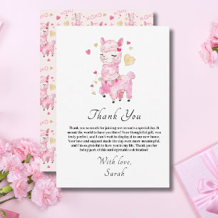 Watercolor Roze Lama Bruiloft Feest Bedankkaart