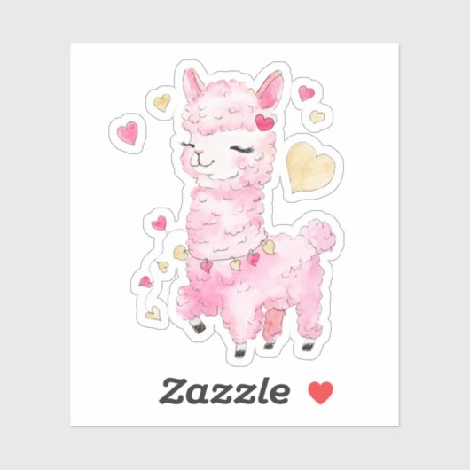 Watercolor Roze Lama Sticker (Vel)