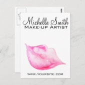 Watercolor roze lippen make-up branding briefkaart (Voorkant / Achterkant)