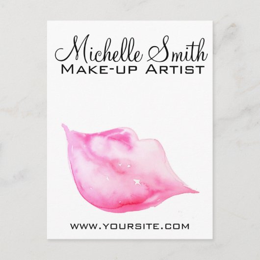 Watercolor roze lippen make-up branding briefkaart (Voorkant)