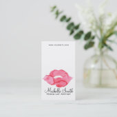 Watercolor roze lippen make-up branding visitekaartje (Staand voorkant)