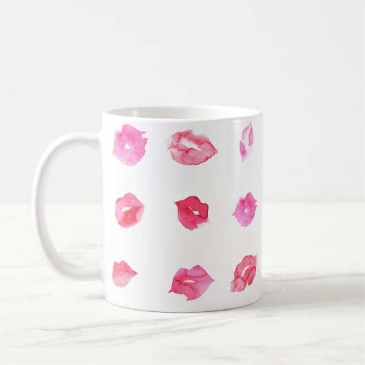Watercolor Roze Lippen. Patroon Chic, Trendy Desig Koffiemok (Links)