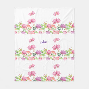 Watercolor Roze Lotus Bloementuin Fleece Deken