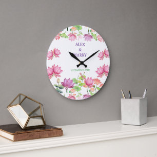 Watercolor Roze Lotus Bloementuin TROUWEN Grote Klok