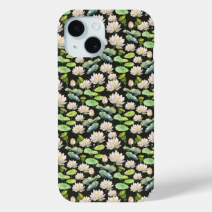 Watercolor Roze Lotus Naadloos Patroon iPhone 15 Case