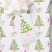 Watercolor Roze Mahjong Kerstboom Cadeaulabel