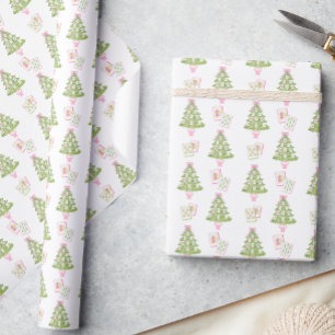 Watercolor Roze Mahjong Kerstboom Cadeaupapier