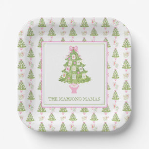 Watercolor Roze Mahjong Kerstboom Feest Papieren Bordje
