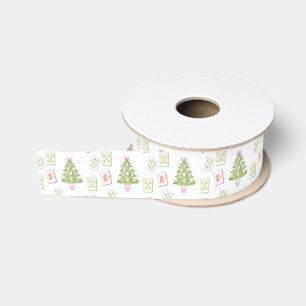 Watercolor Roze Mahjong Kerstboom Grosgrain Lint