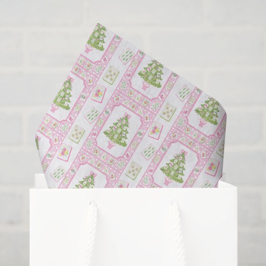 Watercolor Roze Mahjong Kerstboom Tissuepapier (Cadeauzakje)