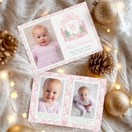 Watercolor Roze Notenkraker Monogram Wapenschild F Feestdagenkaart
