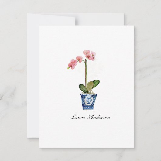 Watercolor Roze Orchidee vlakke kaart (Voorkant)