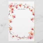 Watercolor Roze Orchideeën Bloesem Krans Briefpapier (Voorkant)