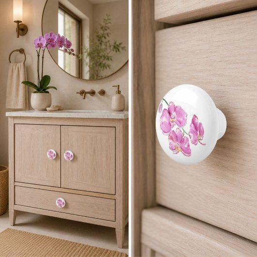 Watercolor Roze Orchideeën Keramische Knop