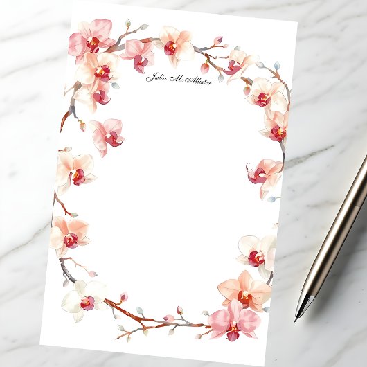 Watercolor Roze Orchideeën Krans Briefpapier