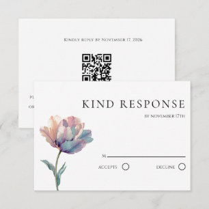 Watercolor Roze Paarse Tulp QR Code Trouwen RSVP Kaartje