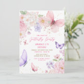 Watercolor Roze Paarse Vlinders 5e Verjaardag Kaart (Staand voorkant)