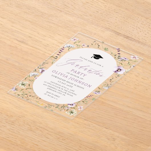 Watercolor Roze Paarse Wilde Bloem Afstuderen Acryl Uitnodigingen (Laagn)