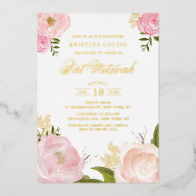 Watercolor Roze Pioen Bloem Bat Mitzvah