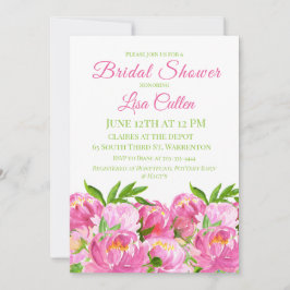 Watercolor Roze Pioen Bruidsfeest Script Kaart