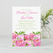 Watercolor Roze Pioen Bruidsfeest Script Kaart (Staand voorkant)