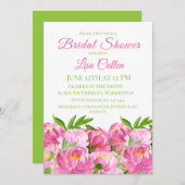 Watercolor Roze Pioen Bruidsfeest Script Kaart (Voorkant / Achterkant)