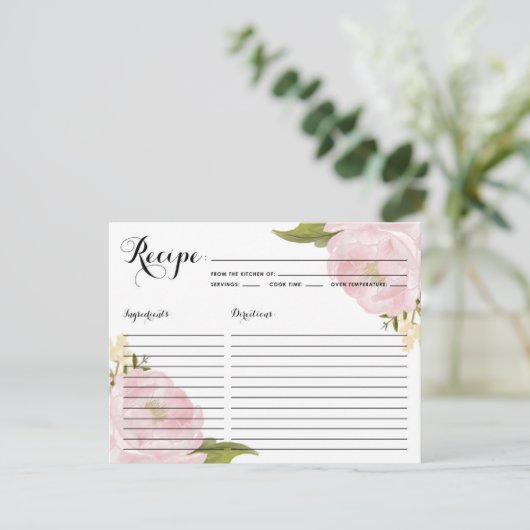 Watercolor Roze Pioen Bruiloft Recept Kaart (Staand voorkant)