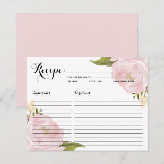 Watercolor Roze Pioen Bruiloft Recept Kaart (Voorkant / Achterkant)