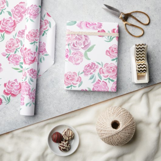 Watercolor Roze Pioen Design Cadeaupapier (Crafts)