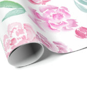 Watercolor Roze Pioen Design Cadeaupapier (Rol Hoek)