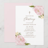 Watercolor Roze Pioen Doop Kaart (Voorkant / Achterkant)