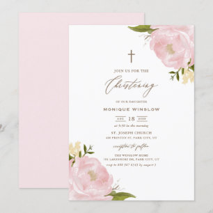 Watercolor Roze Pioen Doop Kaart