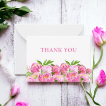 Watercolor Roze Pioenrozen Dank Je | Elegante Bloe