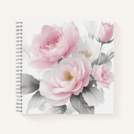 Watercolor Roze Pioenrozen Notitieboek