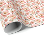 Watercolor Roze Pioenrozen op Wit Cadeaupapier (Rol Hoek)