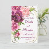 Watercolor Roze Pioenrozen Rustic Huwelijk Save The Date (Staand voorkant)