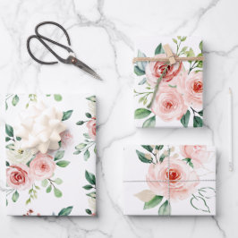 Watercolor Roze Roos 3 Verpakkingsvellen Set Inpakpapier Vel
