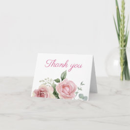 Watercolor Roze Roos Bedankkaart