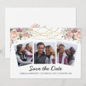 Watercolor Roze Roos Bloem Wit 3Foto Save The Date (Voorkant / Achterkant)