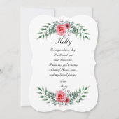 Watercolor Roze Roos Groene Bladeren Erebruidsmeis Kaart (Voorkant)