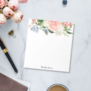 Watercolor Roze Roos Lente Bloemen Notitieblok