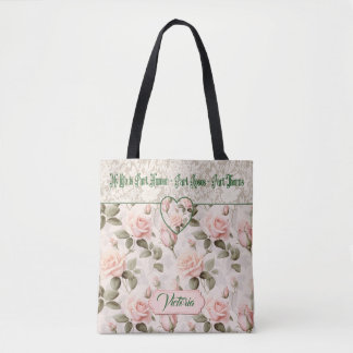 Watercolor Roze Roze & Kanten Roos Bloem Bruid Tote Bag