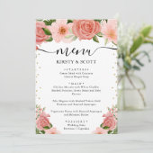 Watercolor Roze Rozen Bloemen Bruiloft Menu (Staand voorkant)